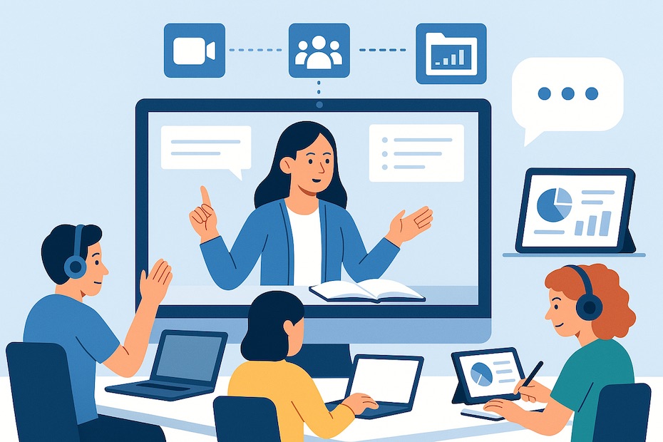 Digital classroom interface showing tech tools for education in a virtual learning environment